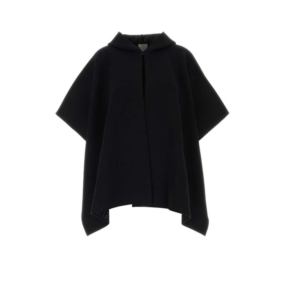 Fendi Women Black Stretch Cashmere Blend Cape